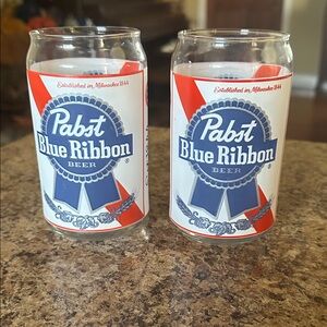 Pabst Blue Ribbon Beer Glasses set of two 16 ounces